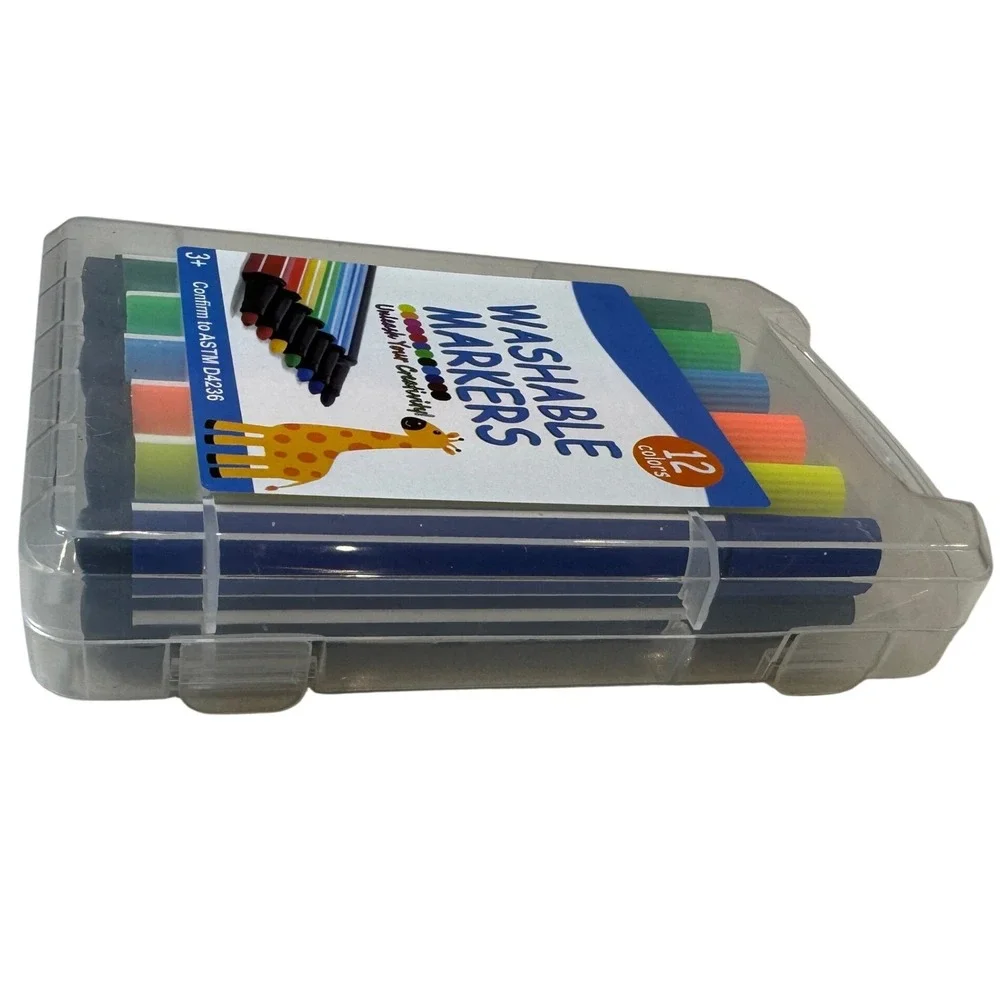 Meenller 12 Count Washable Markers Set with Carrying Case Non-Toxic ASTM D4236
